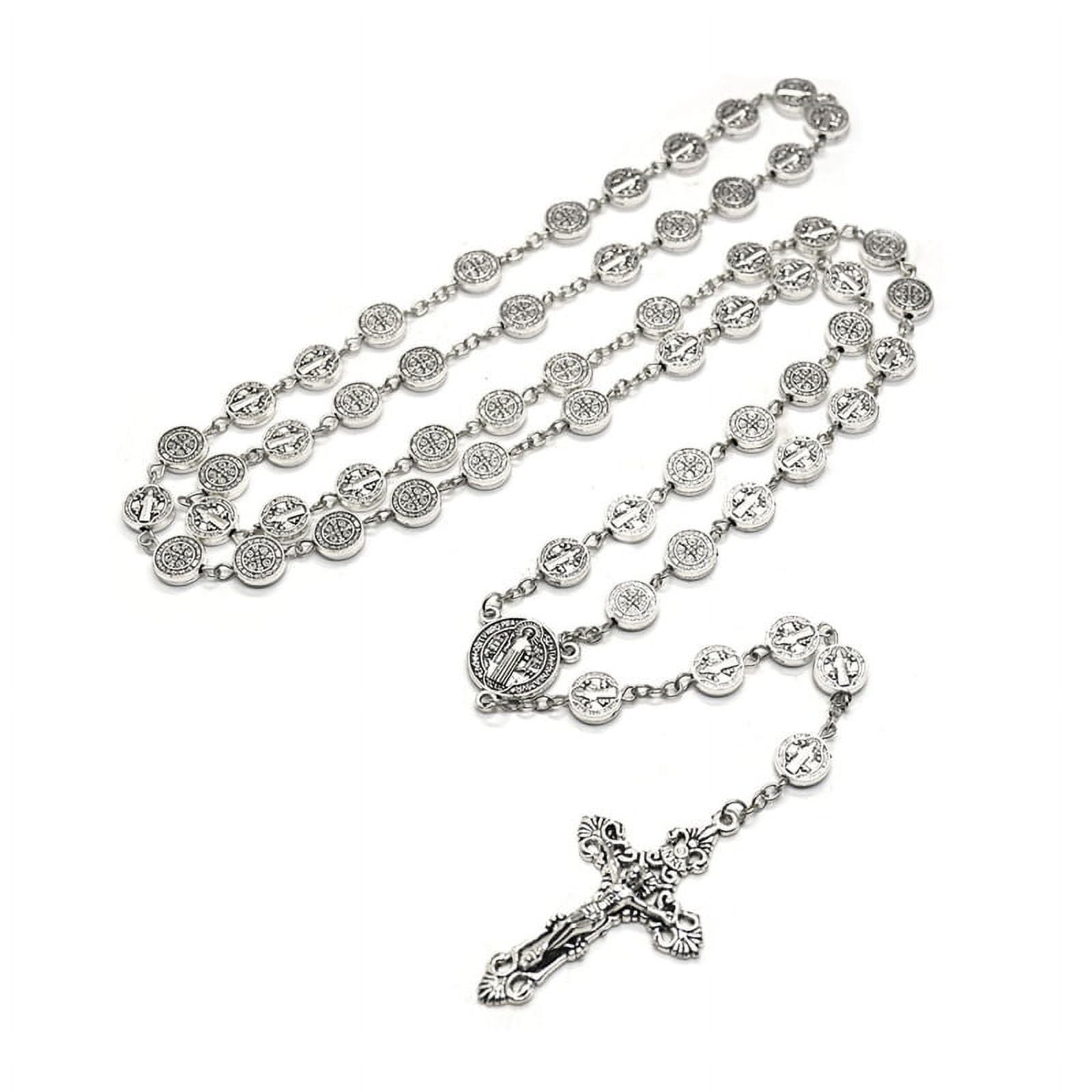 Cross Pendant Silver Rosary Necklace Womens HeroNeo Saint