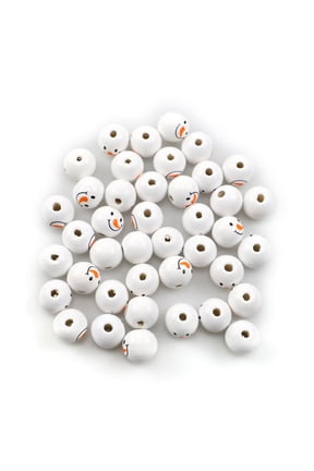Set of 50 Christmas Snowman Wooden Beads Farmhouse Beads White Printed Wooden Gift for Jewelry Making Keychain Tassel