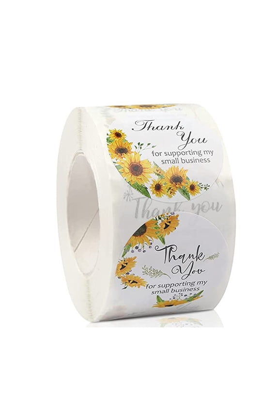 Thank You for Supporting My Small Business Stickers 500pcs/roll Sunflower Decal for Business Online Retailers Boutiques