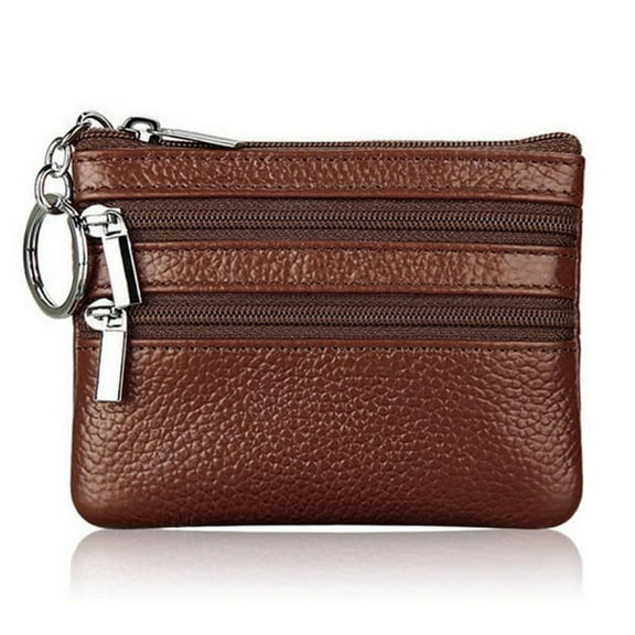 HeroNeo Women Men Leather Coin Purse Card Wallet Clutch Double Zipper Small Change Bag