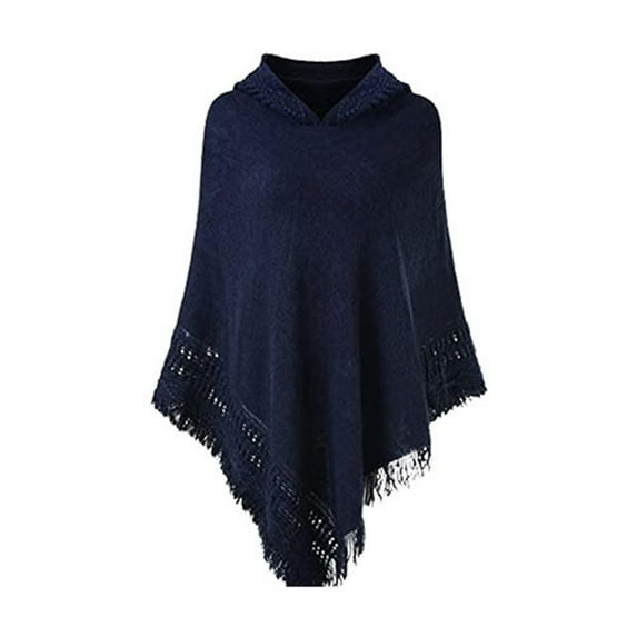 HeroNeo Women Winter Knit Hooded Poncho Cape Crochet Fringed Tassel Shawl Wrap Sweater
