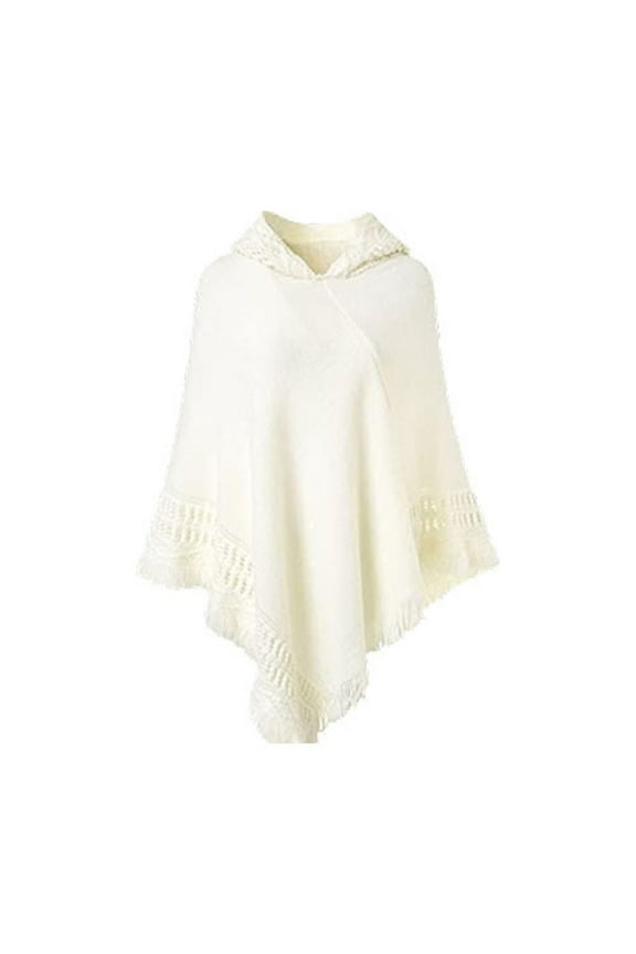 Women Winter Knit Hooded Poncho Cape Crochet Fringed Tassel Shawl Wrap Sweater