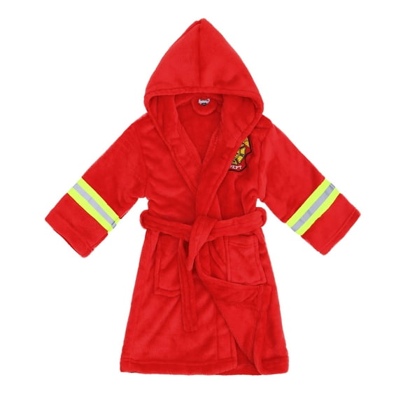 Heroes Fireman Soft Hooded Fleece Terry Bathrobe,Red,XL(10-12 Years)