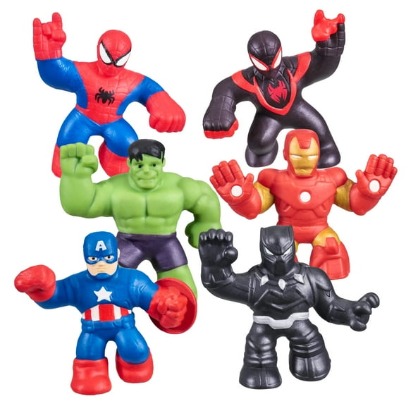 Heroes of Goo Jit Zu Marvel Mega KMC2Mini 6 Pack - Squishy, Stretchy, Gooey Mini Heroes - Ironman, Spider-Man, Captain America, Miles Morales, Hulk and Black Panther
