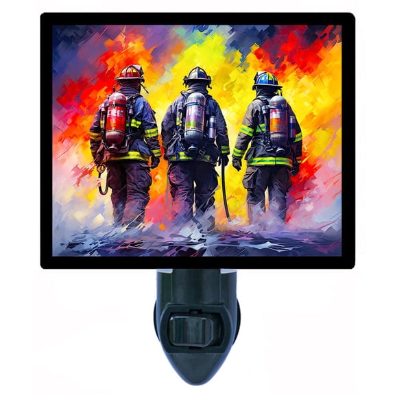 Heroes in the Heat Night Light Bold Firefighter Trio with Flames and Smoke, First Responder Tribute Art for Home or Station Dcor Includes Free Switchable Insert