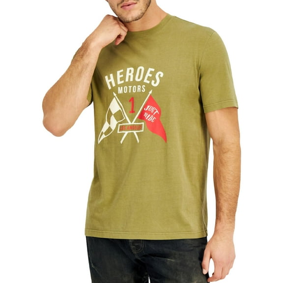 Heroes Motors Mens Flagged Graphic Crewneck T-Shirt