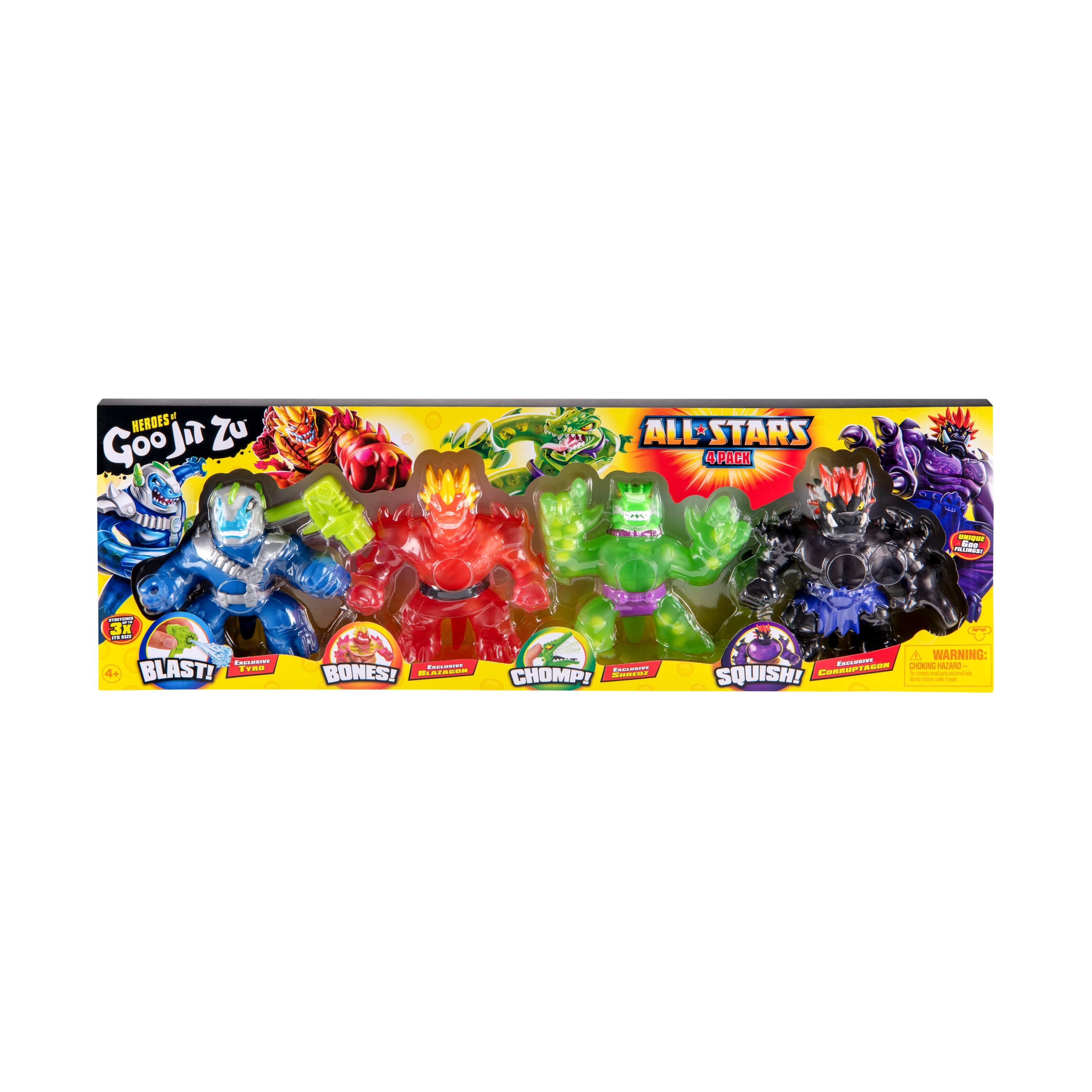 Heroes Of Goo Jit Zu All Stars 4 Pack. Includes 4 Exclusive Figures: Tyro,  Blazagon, Shredz, Corruptagon, Ages 4+ 