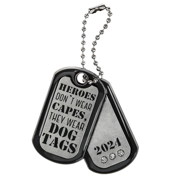 Heroes Pewter Dog Tag Ornament with Crystals