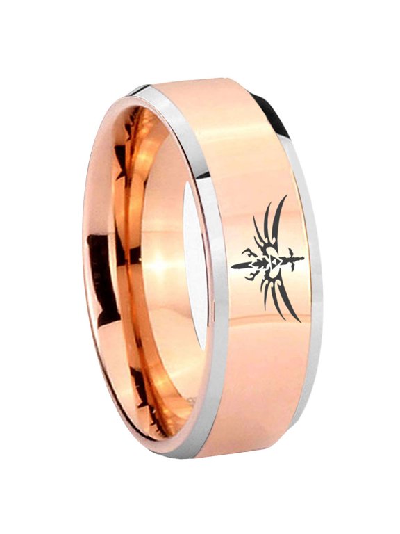 Heroes Zelda Triforce Beveled Rose Gold Tungsten Ring 10MM