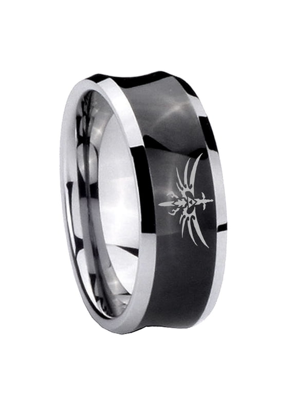 Heroes Zelda Triforce Concave Black Tungsten Men Ring 10MM
