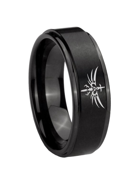 Heroes Zelda Triforce Step Edge Brush Black Tungsten Men Ring 10MM