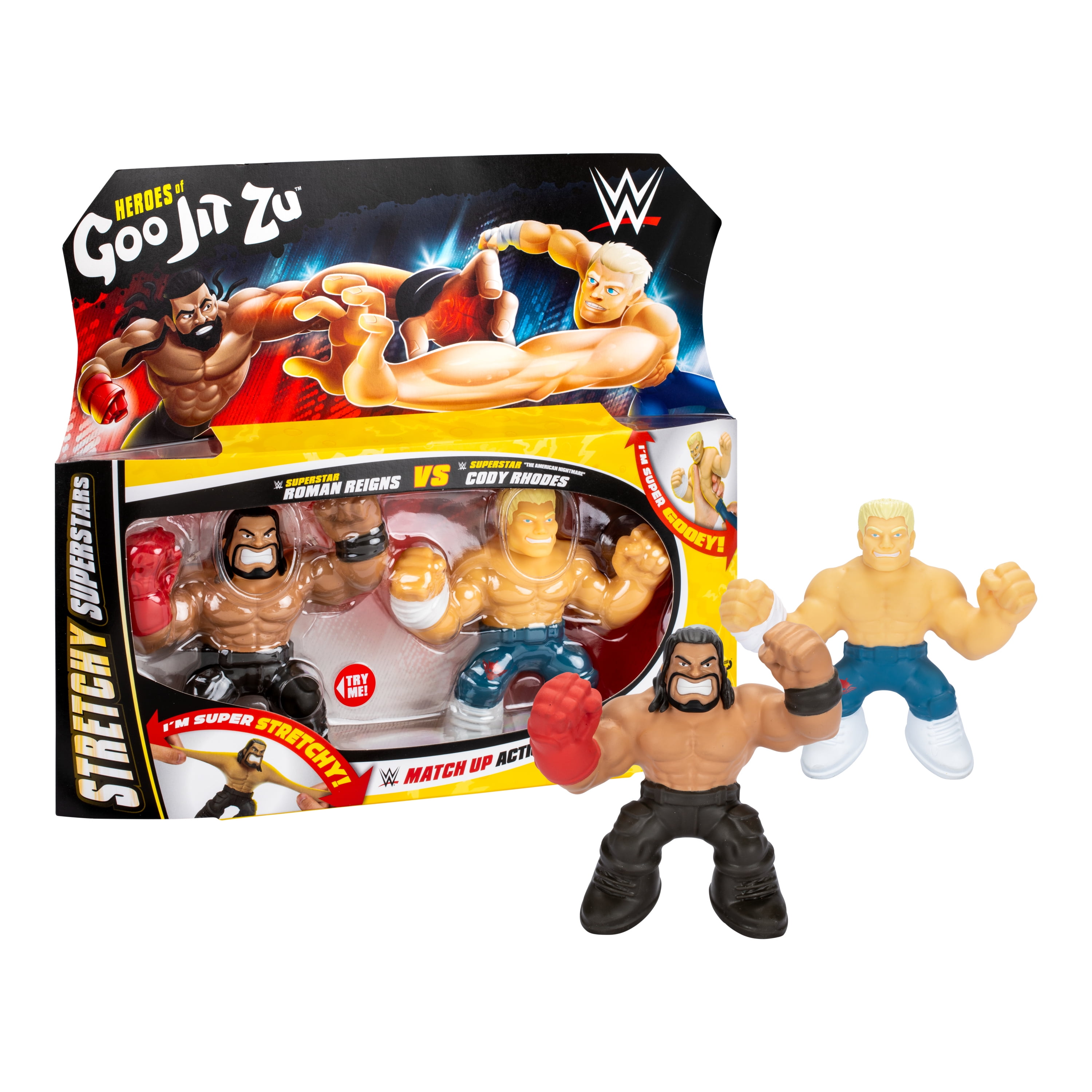 Heroes of Goo Jit Zu WWE Superstars Roman Reigns and Cody Rhodes, Stretchy Action Figures Ages 4+