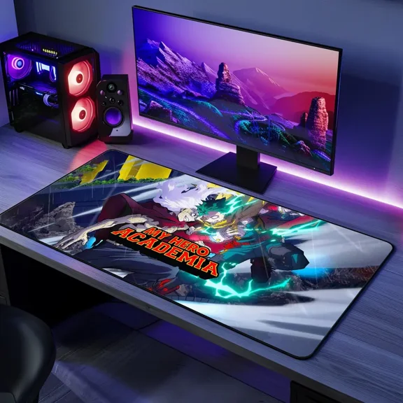 Heroes vs Villains Desk Mat, Anime Gaming Desk Pad, Battle Scene Artwork, Large Computer Desk Mat