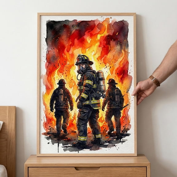 Heroic Firefighter Artwork firefighter watercolor print fireman wall decor fire rescue squ