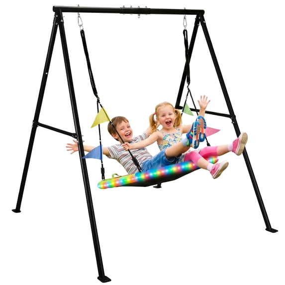 DVH Swing Set, 440lbs Swing Frame, 40" Saucers Swing, with Multiple Color Mode LED Lights