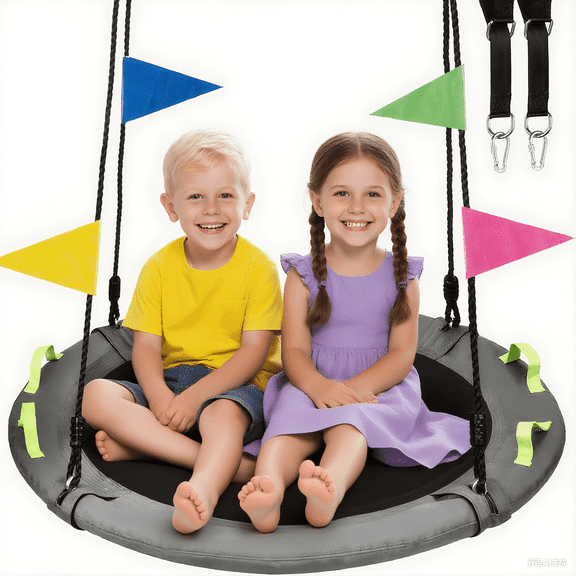 Heromate Tree Swing, Saucer Swing 40 Inch for Kids, 900lbs Weight Capacity, with Adjustable Hanging Straps, for Backyard and Outdoor Playground, Gray