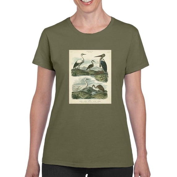 Heron And Crane T-Shirt Women -Sydenham Edwards Designs, Female 5X-Large