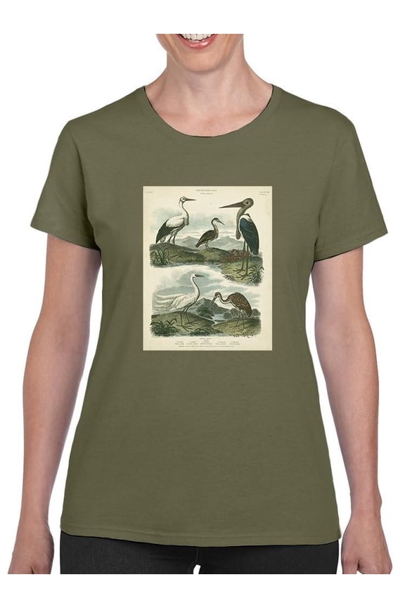 Heron And Crane T-Shirt Women -Sydenham Edwards Designs, Female 5X-Large