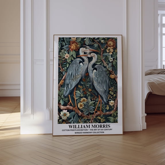 Heron Art, William Morris Print, Bird Wall Art, William Morris Poster, Aesthetic Wall Art, Vintage Poster, Botanical Print, Wall Art Gift Poster Unframed