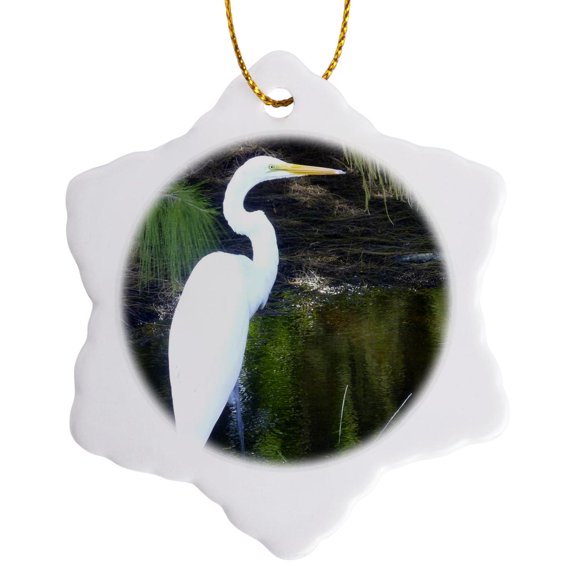 3drose, Heron at Home, 3 inch Snowflake Porcelain Ornament