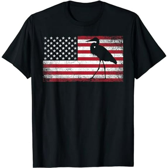 Heron Bird 4th of July American Flag America Patriotic T-Shirt
