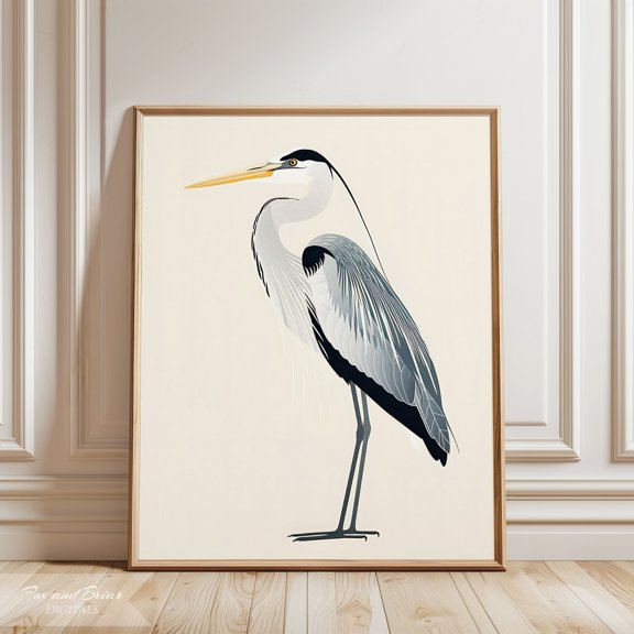 Heron Bird Art Coastal Wall Art Beach House Decor Living Room Wall Art Print On Demand