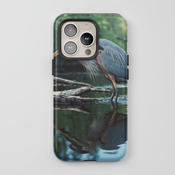 Heron Bird For All iPhone Series Protective Phone Case Nature Wildlife Blue Green