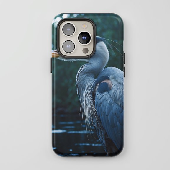Heron Bird For All iPhone Series Protective Phone Case Wildlife Nature Blue Green