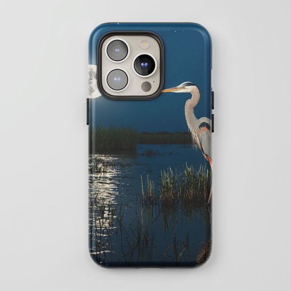 Heron Bird For All iPhone Series Tough Phone Case Nature Night Sky Blue