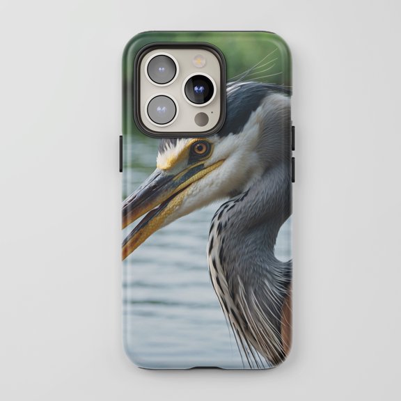 Heron Bird For All iPhone Series Tough Phone Case Nature Photography Green Gray Yellow