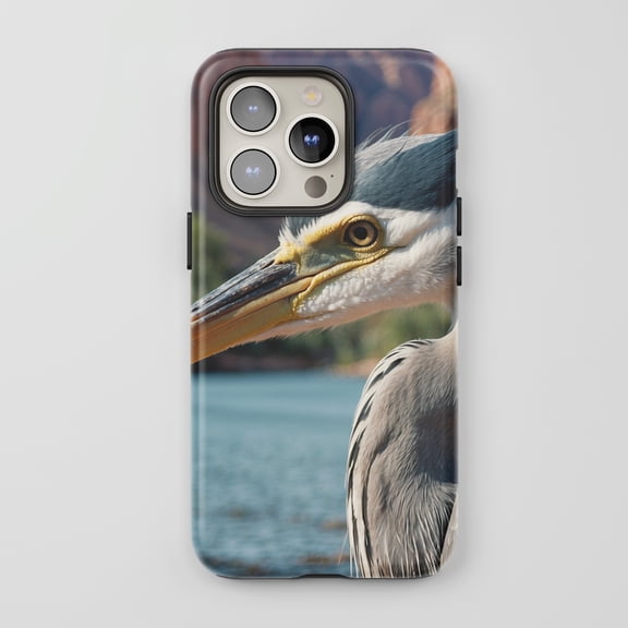 Heron Bird For All iPhone Series Tough Phone Case Nature Photography Grey Blue
