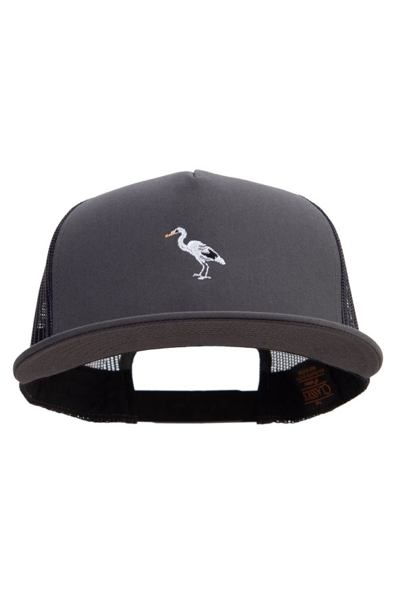 Heron Bird Logo Embroidered 5 Panel Mesh Trucker Snapback Cap - Charcoal OSFM