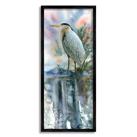 Heron Bird Pond Water's Edge Animals & Insects Graphic Art Black Framed Art Print Wall Art