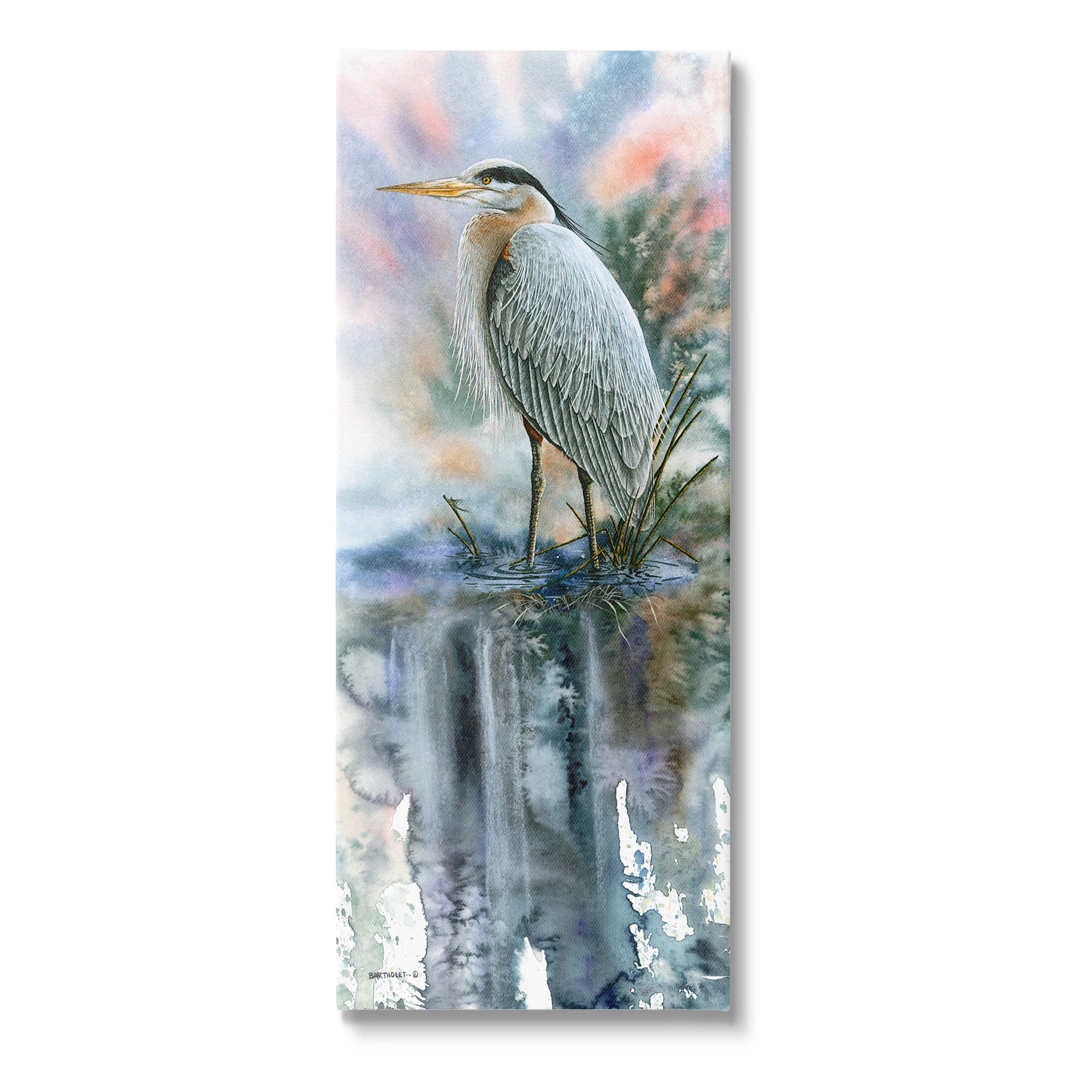 Heron Bird Pond Water's Edge Animals & Insects Graphic Art Gallery Wrapped Canvas Print Wall Art