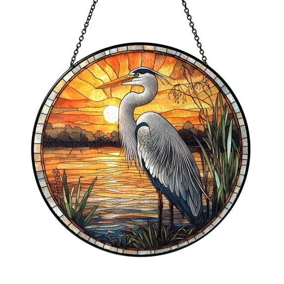 Heron Bird Window Art – Stained Glass Style
