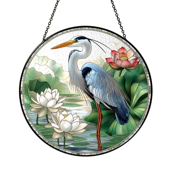 Heron Bird Window Hanging – Stained Glass Style Pond Art