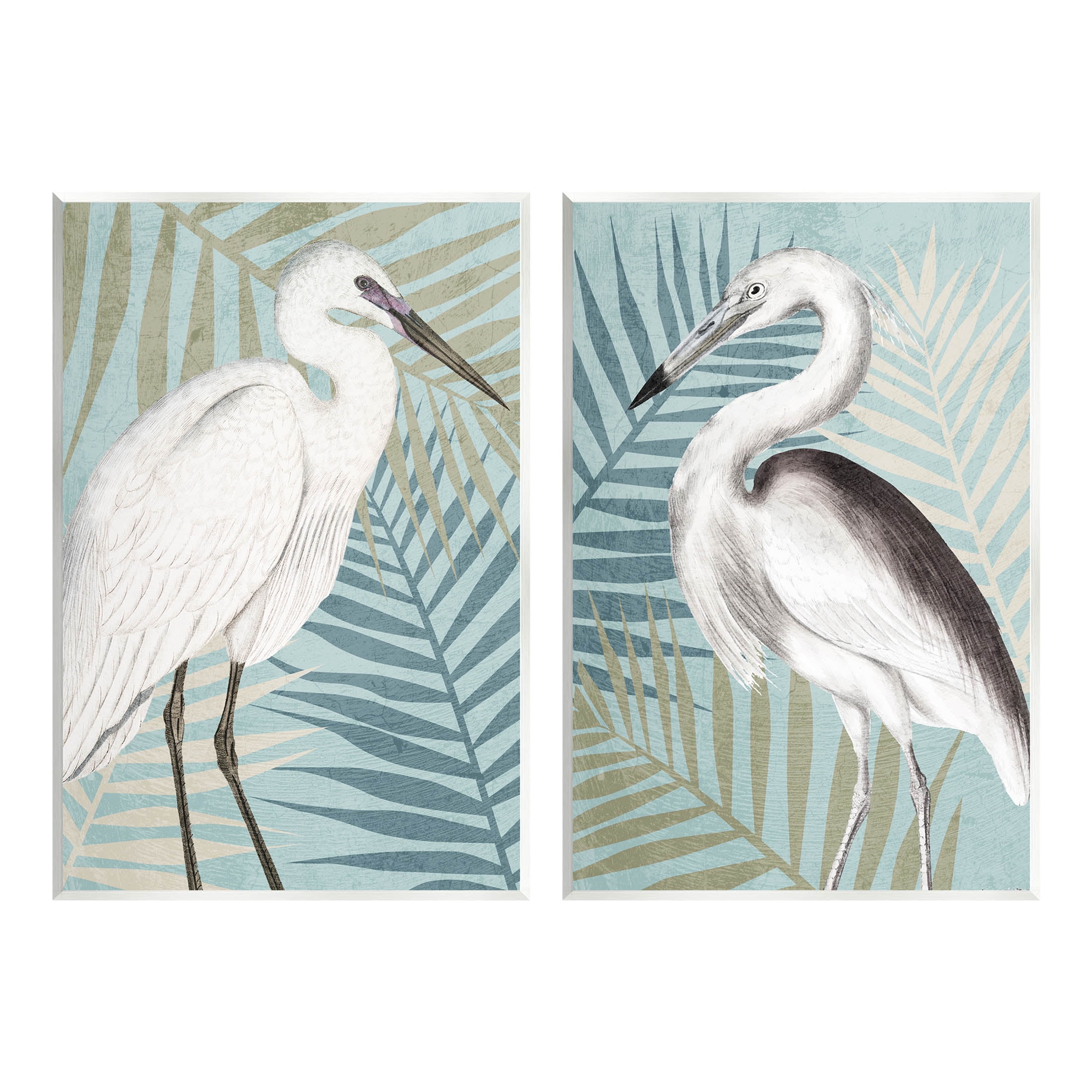 Heron Birds Layered Plant Leaves Animals & Insects Graphic Art Unframed Art Print Wall Art, Set of 2