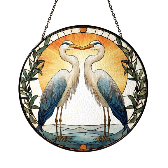 Heron Couple Glass Suncatcher Window Decor, Elegant Bird Hanging Ornament, Tranquil Wildlife Home Accent