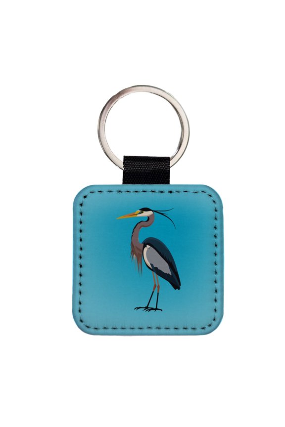Heron Egret Bird Faux Leather Square Keychain