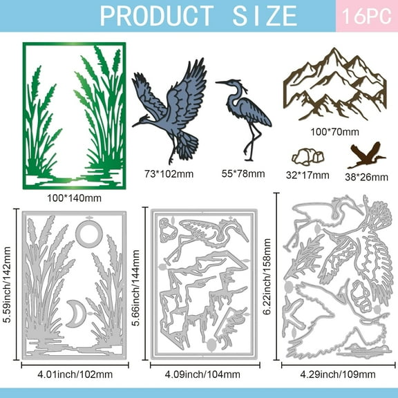 Heron Frame Cutting Dies for DIY Scrapbooking Metal Reeds Birds Cut Dies Mountains Die Cuts for Card Making Embossing