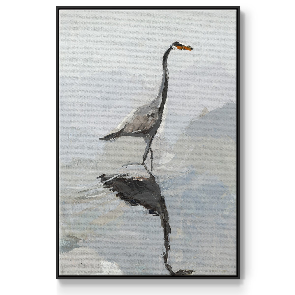 Heron Framed Premium Gallery Wrapped Canvas - Ready to Hang - 25 x 37 - Black Floating Frame