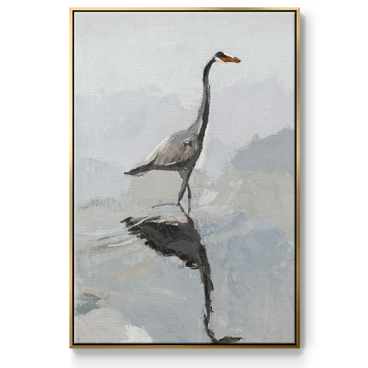 Heron Framed Premium Gallery Wrapped Canvas - Ready to Hang - 25 x 37 - Gold Floating Frame