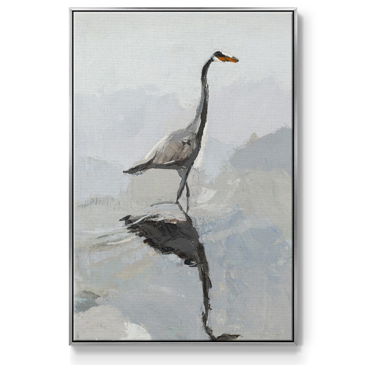 Heron Framed Premium Gallery Wrapped Canvas - Ready to Hang - 27 x 41 - Silver Floating Frame