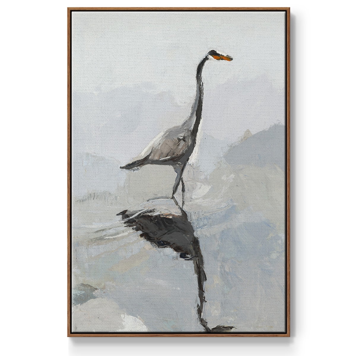 Heron Framed Premium Gallery Wrapped Canvas - Ready to Hang - 27 x 41 - Walnut Floating Frame