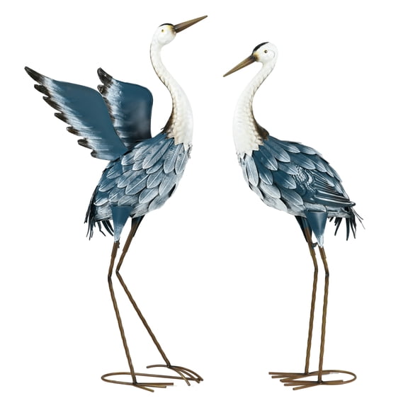 Heron Garden Statues 2-Piece Set, 29" & 27.5", Steel Lawn Decor
