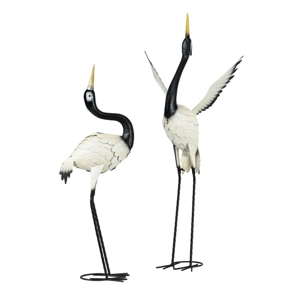 Heron Garden Statues Set of 2, 35.5" & 40.5", Steel Lawn Decor