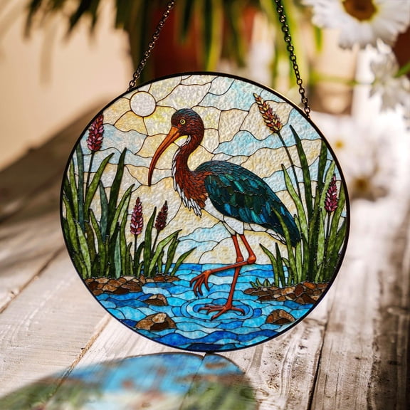 Heron Glass Art Bird In Marsh Suncatcher Window Hanging Gift For Bird Lover Or Mother’S Day, Suncatcher Window Hanging, 6.3 in