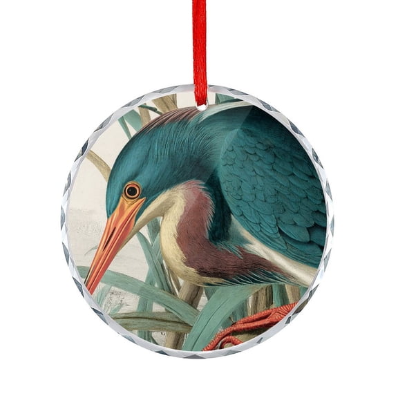 Heron with Green Plumage And A Red Beak Glass Ornament Funny Heron Christmas Glass Decoration Hanging Craft Collectibles for Xmas Trees Home Party Gifts
