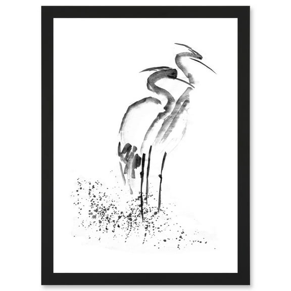 Heron Ink Drawing Black White Sketch Artwork Framed Wall Art Print A4