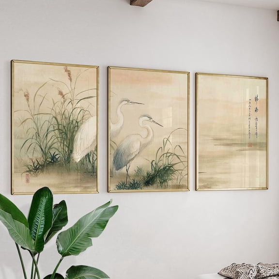 Heron Marsh Posters Asian Wall Art Set 3 Unframed Paper Print 8x12
